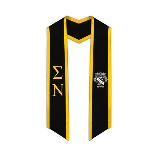 Sigma Nu Trimmed Greek Lettered Graduation Stole w/ Crest