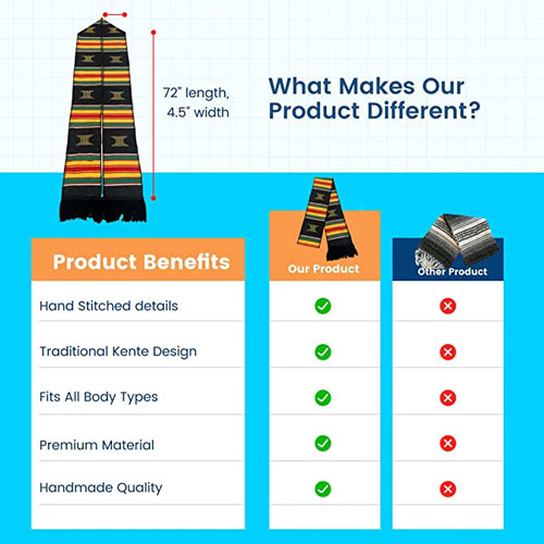 Kente Graduation Kente Stole, Handwoven Kente Sash Cloth
