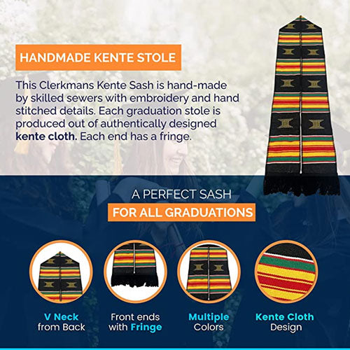 Kente Graduation Kente Stole, Handwoven Kente Sash Cloth
